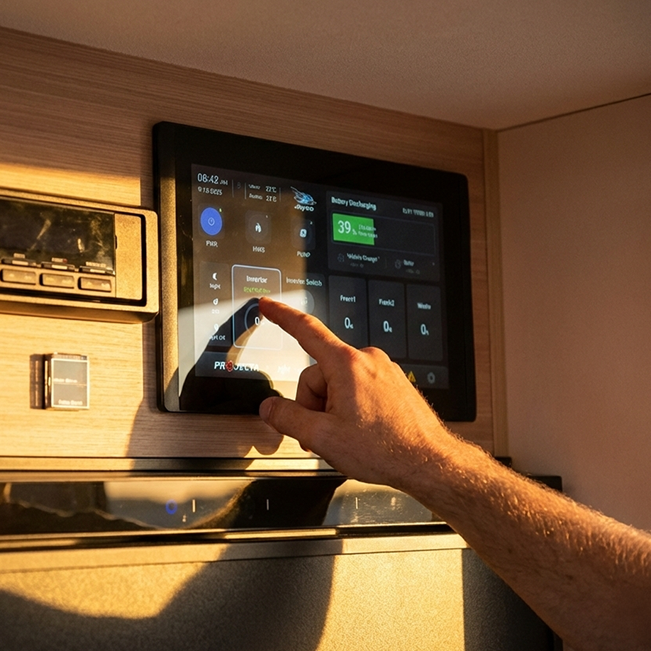 10-inch touch screen panel for monitoring vital RV system