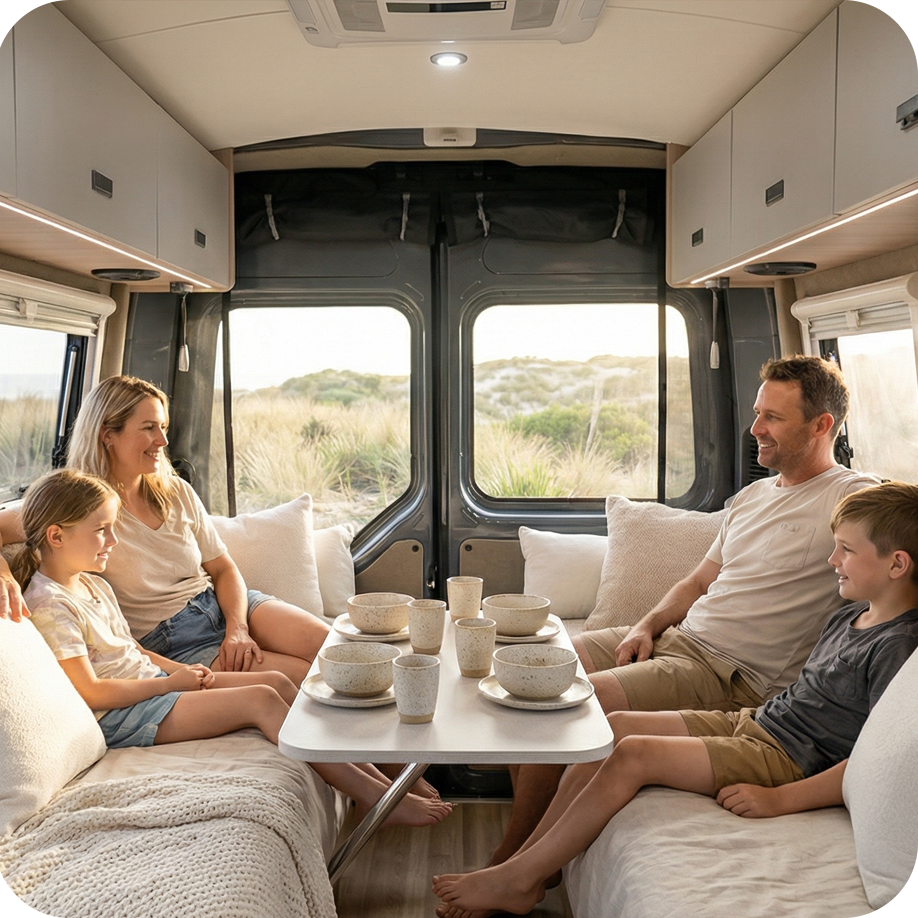 Flexible rear living space with a innerspring mattress* and a view