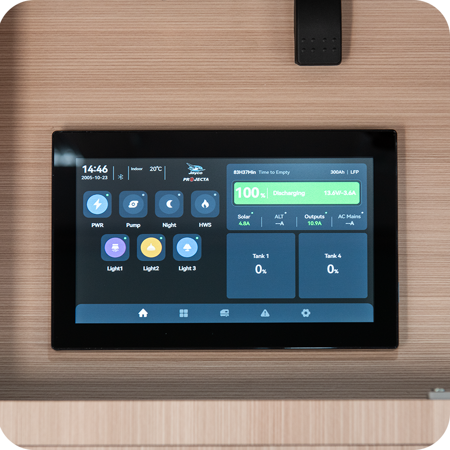 Up to 10" LCD control panel^ for monitoring RV systems. 7" to RM and FD floorplans