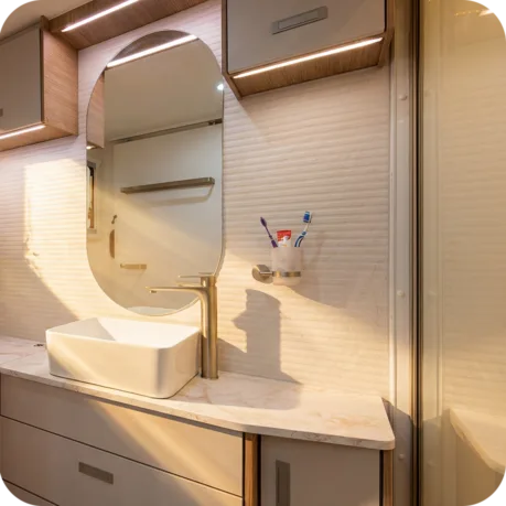 ONE PIECE FIBREGLASS SHOWER WITH EXHAUST FAN INCLUDING LED LIGHTING ^